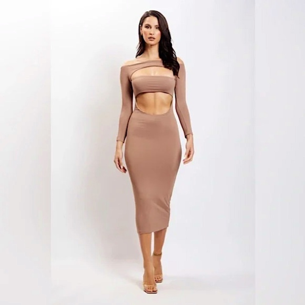 Meshki Cut-out Midi dress in light brown